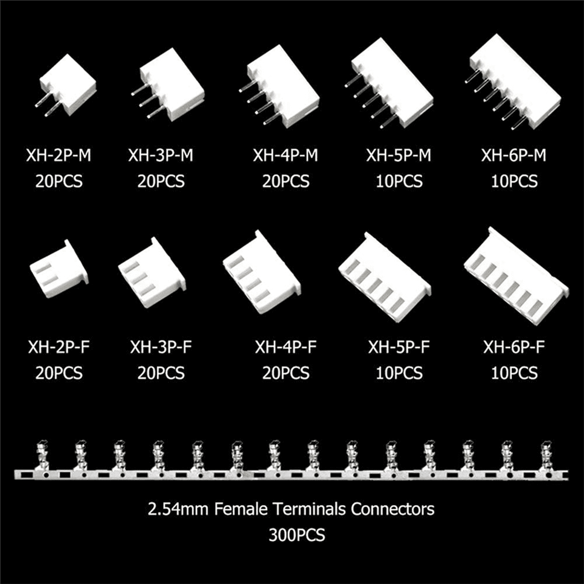 1840Pcs 2.54mm JST-XH Connector Kit with 2.54mm Female Pin Header and 2/3/4/5/6 Pin Housing Connector Adapter Plug