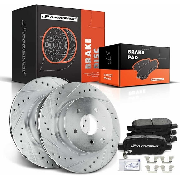 A-Premium 12.11 inch (308mm) Rear Drilled and Slotted Disc Brake Rotors   Ceramic Pads Kit Compatible with Nissan Models - Maxima 2010-2014/2016-2017, 6-PC Set