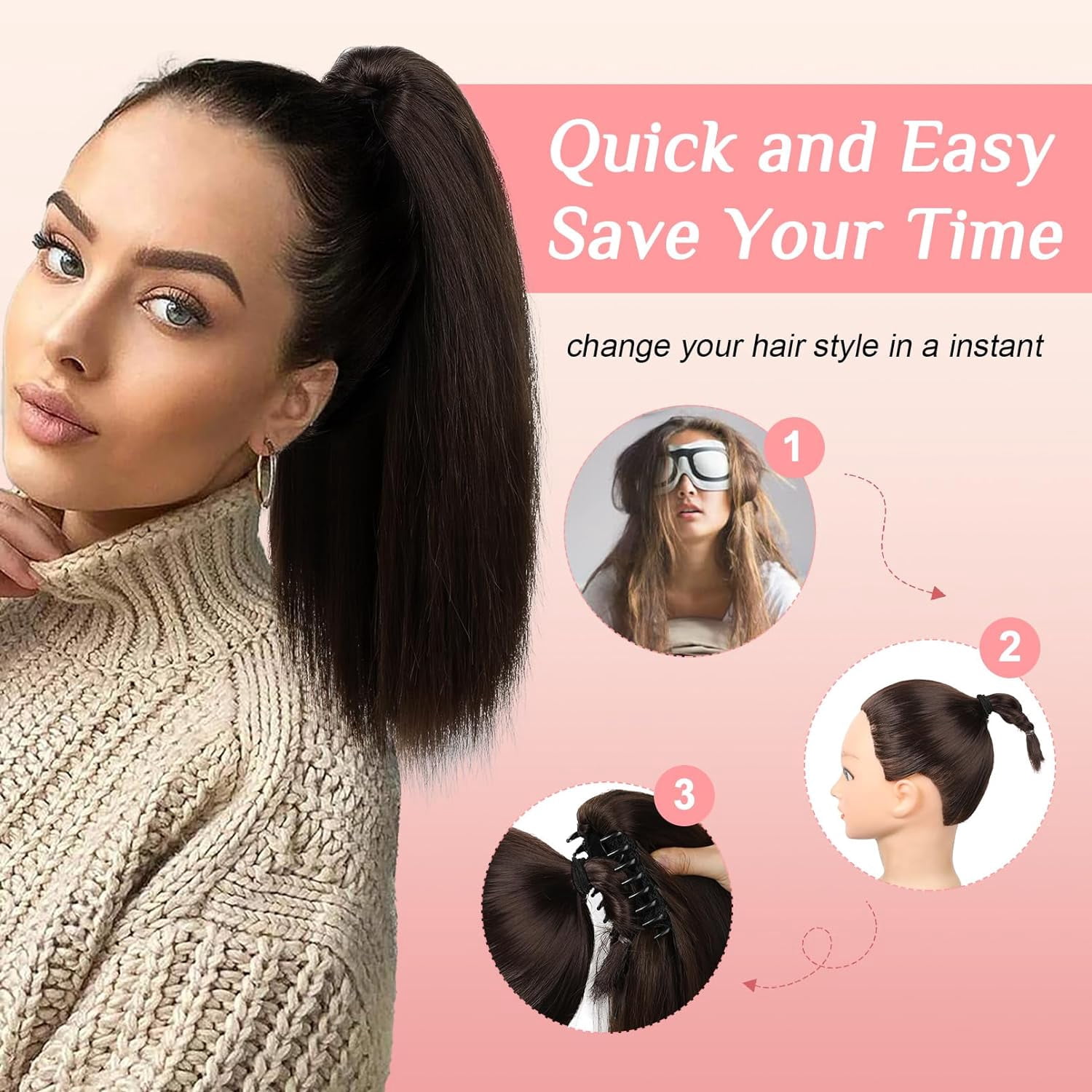 Ponytail Extension,  14" Short Claw Clip in Ponytail Straight for Short Hair Multi-Layered Fake Pony Tails Hair Extensions Heat-Resistant Hair Extensions Warm