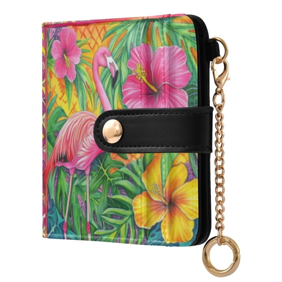 Qxltty Pink Flamingo Ladies Wallet Rfid Slim Thin Compact Credit Card Women Wallet Zipper Coin Pocket and ID Window for Female Gifts