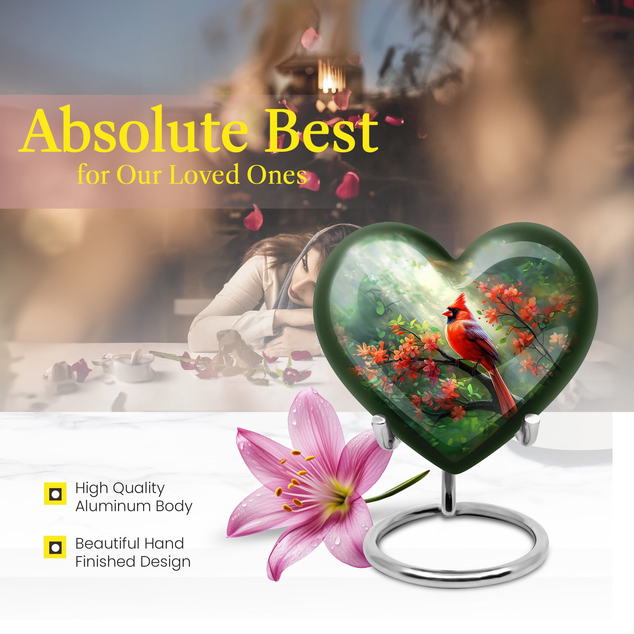 Cardinal Urn - Heart Shaped Urn - Burial Urns For Adult Human Ashes - Funeral Urns For Human Ashes Adult - Urns For Human Ashes For Mother - Urns For Human Ashes Adult Male - 3inch, Set Of 1