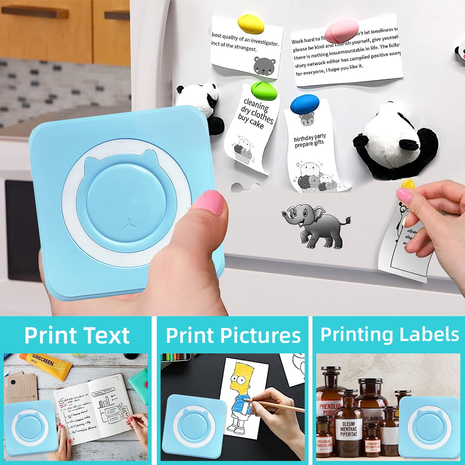 Pocket Thermal Printer,Bluetooth Portable Mini Printer for Photo/Label/Text Printing, OCR Scanner, Study Buddy & Kids Gift / DIY Stickers（Black）