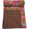 thumbnail image 2 of Handblock Multi Fruit Print Handmade Cotton Kantha Quilting Throw Blanket Hippie Queen/King Size Bohemian Block Kantha Quilt With 2 Pillow Cover, 2 of 4