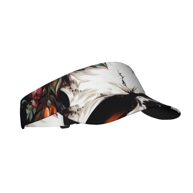 Fotbe Flower Horn Skull Visera Deportiva con Diseño, Gorra Abierta Ajustable de Algodón para Mujer y Hombre