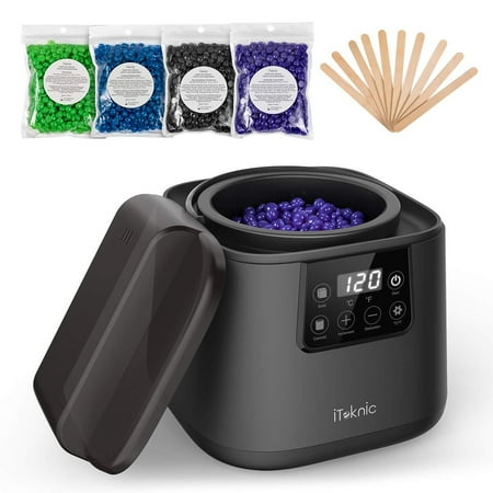 iTeknic Wax Warmer Hair Removal Waxing Kit Hard Wax Machine with Adjustable Temperature LED Display Professional Home Wax Heater with 4 Scents Wax Bean and 10 Wax Sticks for Face, Legs,