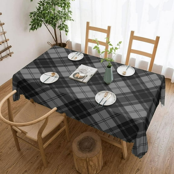 Rectangle Table Cloth, Douglas Tartan Black Gray Plaid Resistant Washable Tablecloth Decorative Table Cover for Dining, Indoor and Outdoor