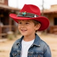 thumbnail image 2 of Staki Kids Wide Brim Western Cowboy Cowgirl Hat Boys Girls Felt Hats for Kids(Red,3-8 Years), 2 of 4