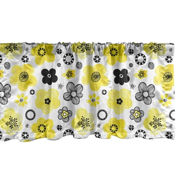 Ambesonne Floral Valance Pack of 2, Bicolour Spring Flowers, 54"X12", Yellow Indigo