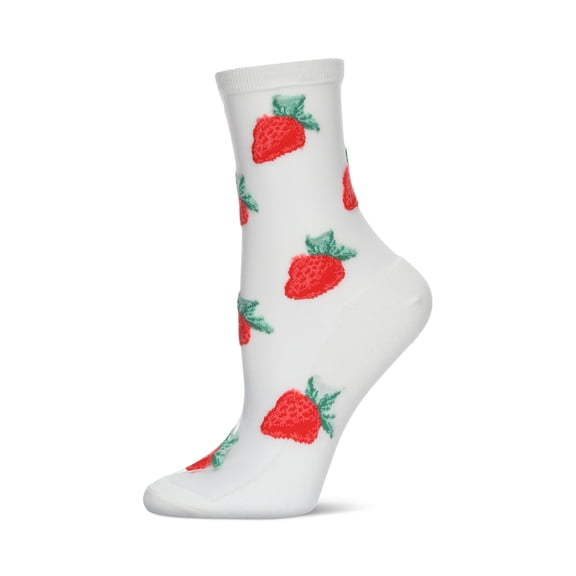 MeMoi Women's Strawberry Sheer Combed Cotton Crew Socks - Womens - Female, 9-11, Cream