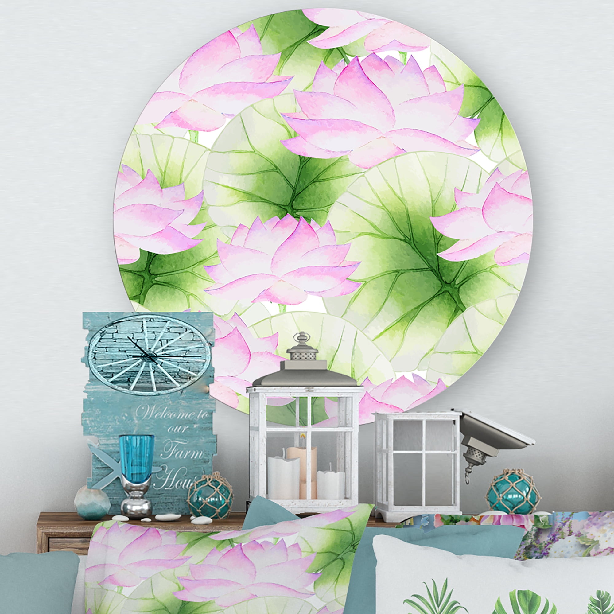 Ancient Pink Lotuses In The Pond IX 11 in x 11 in Painting Art Prints, by Designart