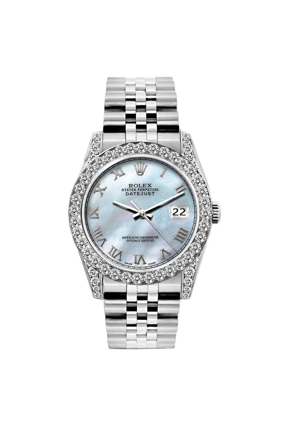 Pre-Owned Rolex Datejust 26MM 6916 Blue Mother of Pearl Roman Dial Diamond Bezel Stainless Steel Jubilee Bracelet 1.2ct
