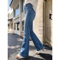 thumbnail image 7 of Women's High Waisted Flare Denim Jeans with Front Patch Pockets and Wide Cuffed Hem, Medium Blue Washed Bootcut Long Pants, 7 of 7