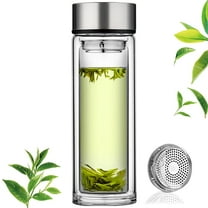 PARACITY Tea Tumbler with Infuser,Double Wall Glass Travel Tea Mug with Stainless Steel Filter 12oz