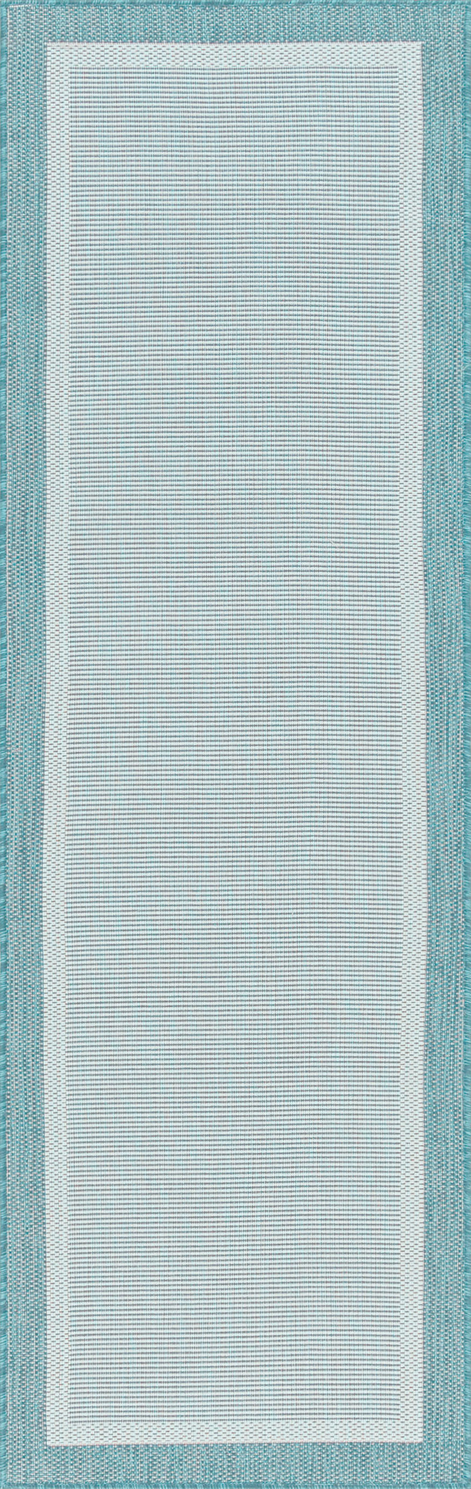 Bliss Rugs Solid Border Indoor Outdoor Rug Water Resistant Runner Rug for Patio, Hallway, Entryway, Deck, Aqua ,3' x 10'