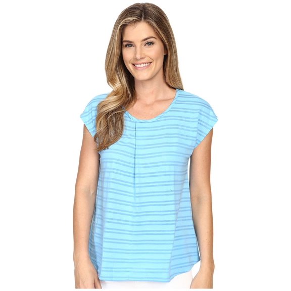 Mod-O-Doc Women's Tonal Tencel Stripe Short Sleeve Pleat Over Tee Clear Water T-Shirt MD (US 8-10)