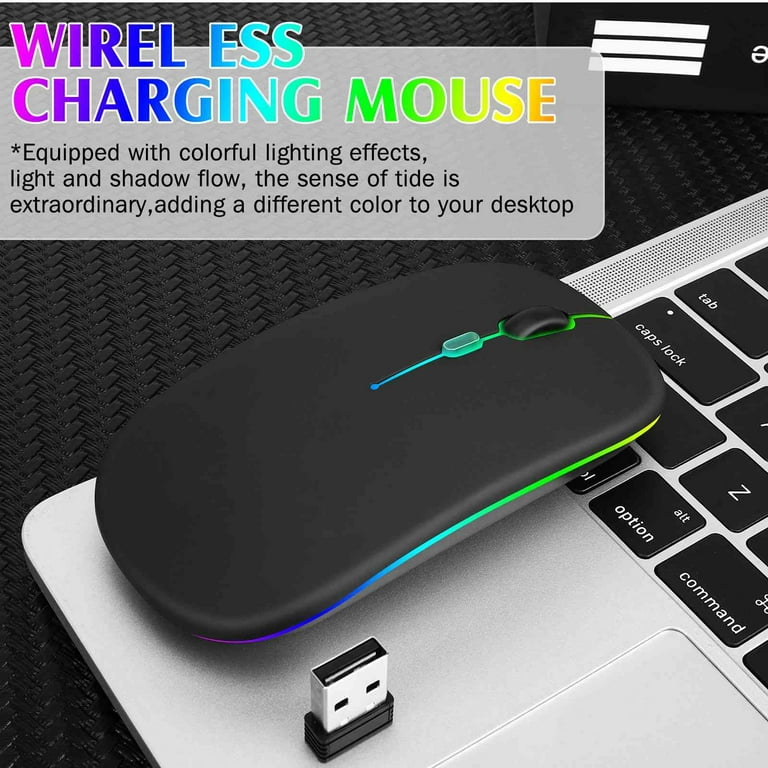Wireless Bluetooth Mouse , Rechargeable 2.4G USB Optical , LED Slim Dual  Mode(Bluetooth 5.0 and 2.4G) Wireless Mouse for Laptop, PC, Mac OS,  Android