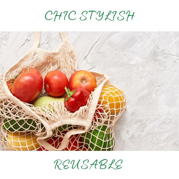 Reusable French Net Grocery Bags Fruit and Vegetable Bag Washable Cotton Mesh String Organic Organizer Shopping Handbag Long Handle Net Tote 4 Pack