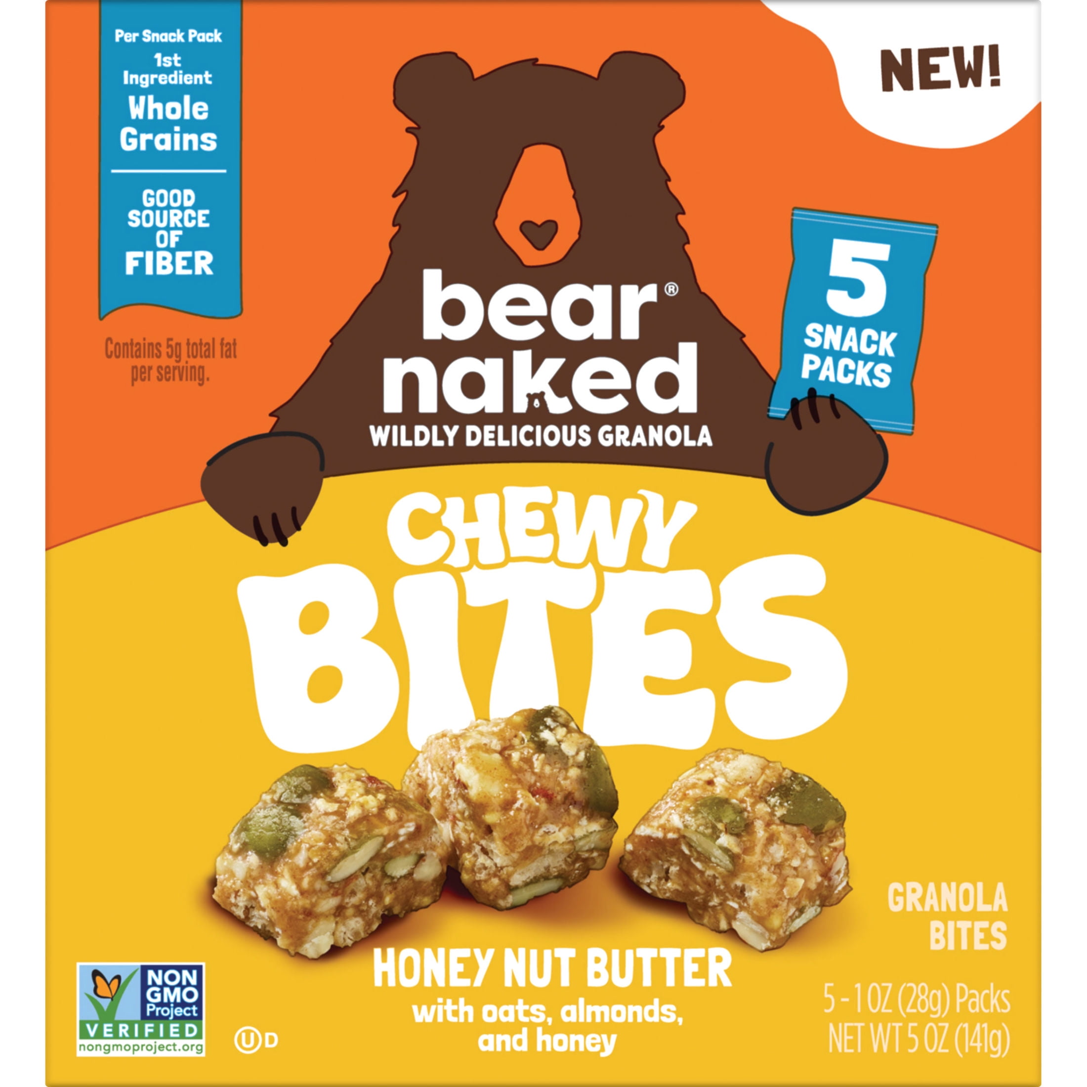 Bear Naked Chewy Honey Nut Butter Granola Bites, Whole Grain and Fiber, 5 oz, 5 Count