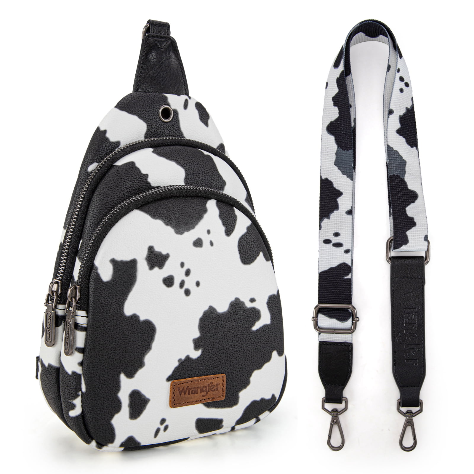 Wrangler Small Crossbody Sling Bags for Women Fanny Packs Chest Bag for Travel Gift, Cow-Black