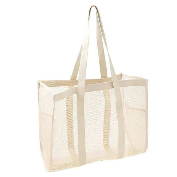 WYQLFSB Oversized Mesh Beach Bag Large Lightweight Market Picnic Oversized Pockets Beige