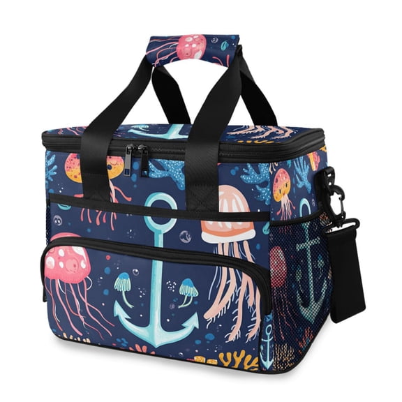 FORMRS Insulated Cooler Bag 24 Cans Capacity Soft Leakproof Lunch Box with Side Pockets, Blue Anchor