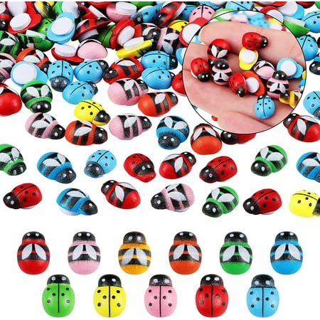 600 Pieces Mixed Color Wood Bees and Wood Ladybugs Self-Adhesive ...