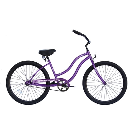 Wonder Wheels 26  Beach Cruiser Coaster Brake Single Speed Bicycle  Bike  Black Spokes One Piece Crank Alloy Black Rims 36H - Purple