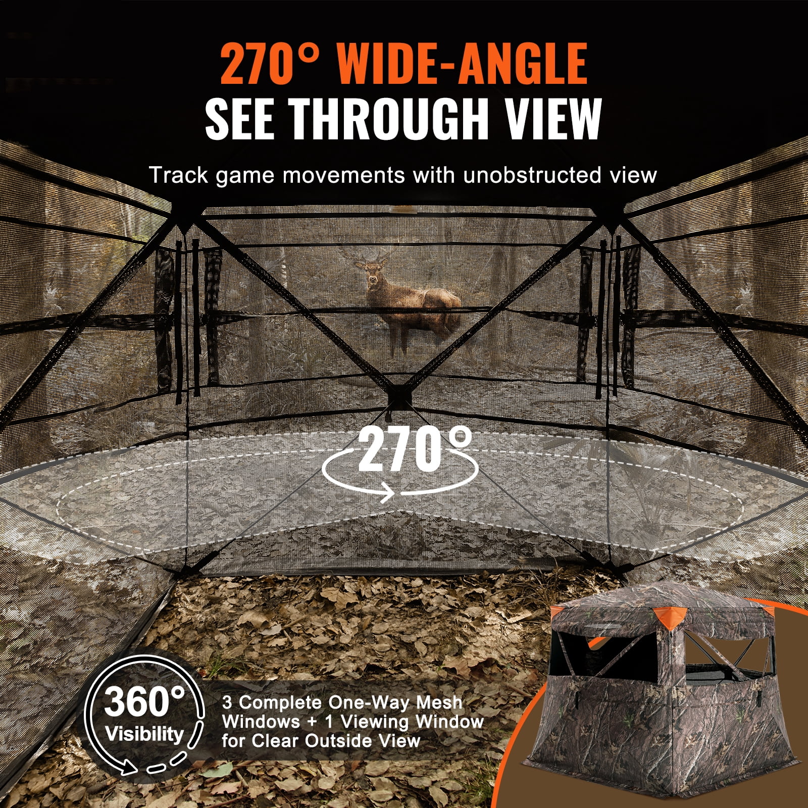 KFFKFF Hunting Shelter, 270° Visibility Ground Shelter, 4-5 Person Instant Setup Wildlife Blind with Transport Bag, Durable Outdoor Hunting Hub