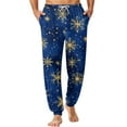 thumbnail image 2 of Iaqnaocc Christmas Pajama Pants Men Loose Pj Bottoms Casual Snowflake Print Pajama Pants Elastic Waist Comfy Pajama Pants with Pockets Royal Blue 2XL, 2 of 7