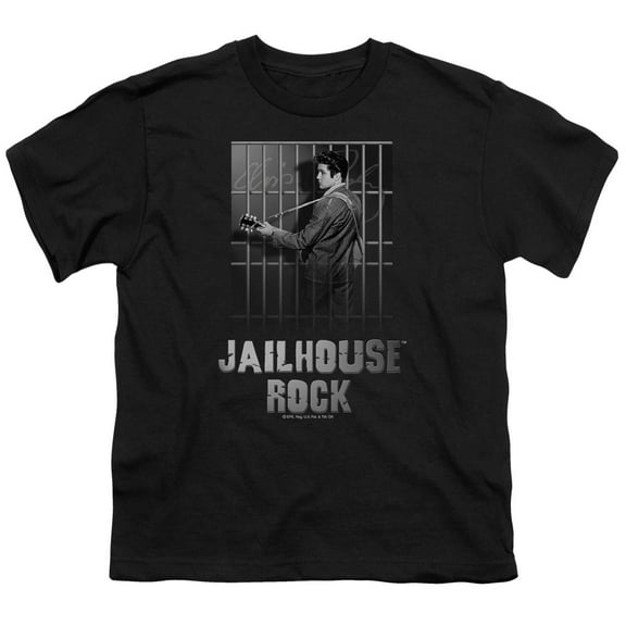 Trevco ELV275-YT-3 Elvis Presley & Jailhouse Rock Youth 18-1 Short Sleeve T-Shirt, Black - Large