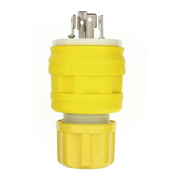 Leviton 28W74 30 Amp, 125/250 Volt, Locking Plug, Industrial Grade, Grounding, Wetguard, Yellow