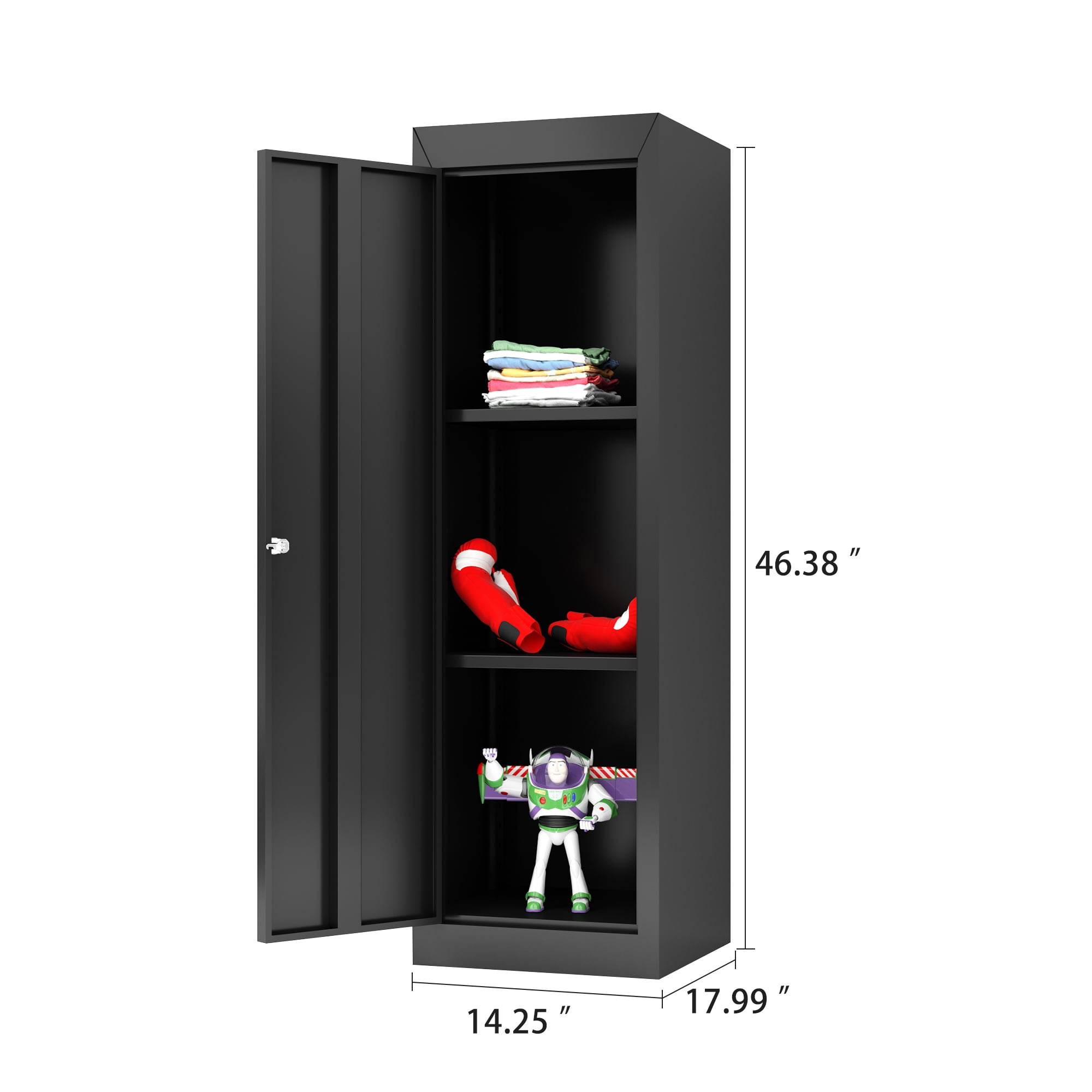 Kepooman Kids 3 Tier Metal Storage Locker with 2 Adjustable Shelves for Bedroom, 14.25"L x 17.99"W x 46.38"H, Black Kepooman Kids 3 Tier Metal Storage Locker with 2 Adjustable Shelves for Bedroom, 14.25"L x 17.99"W x 46.38"H, Black
