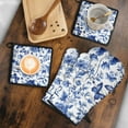 thumbnail image 5 of Blue Roses and Butterflies Pattern Kitchen Oven Mitt and Pot Holder Sets 4 Pcs for Baking, Cooking and Grilling, Heat Resistant Up To 392 °F, 5 of 7