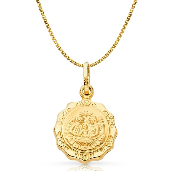 Ioka-14K Yellow Gold Baptism Charm Pendant with 1.4mm Flat Open Wheat Chain Necklace - 16"