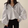 thumbnail image 2 of Xudanell Oversized Hoodie Womens Fall Sweater Ribbed Hem Knitwear Pullover Sweater Winter Woman Clothing Fashion Grey M, 2 of 6