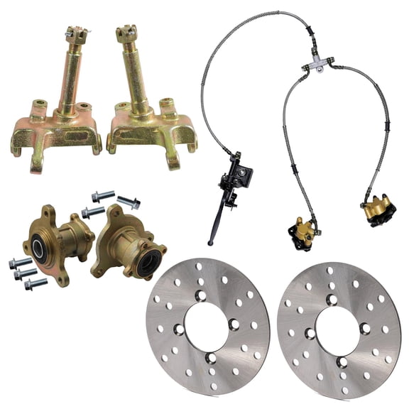 Go Kart Front Twin Brake Caliper Assembly & Brake Rotor & 3 Stud Wheel Hubs & Front Steering Knuckle Spindles for Karting ATV UTV Drift Trike Golf Cart Quad Buggy Dune Moped Four Wheeler