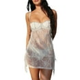 thumbnail image 1 of Kmbangi Robe Cami en Dentelle Transparente pour Femmes Bretelles Spaghetti Paillettes Strass Robe Moulante Mini, 1 of 9