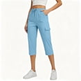 thumbnail image 2 of Admvng Cargo Capris for Women Elastic Drawstring Waist Pocket Breathable Cropped Pants, 2 of 8