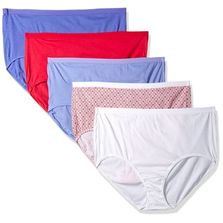 Fruit of the Loom Women's Plus Size Fit for Me 5 Pack Cotton Brief Panties, Assorted, 13