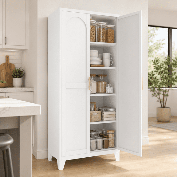 Homy Casa 70.8" Tall Kitchen Pantry Storage Cabinet with 2 Doors, Adjustable Shelves, White