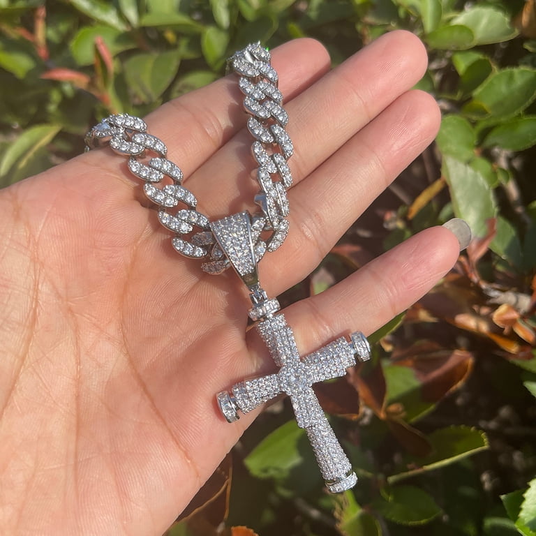 DUBSS Baguette Cross Necklace for Women Cubic Zirconia Real Copper