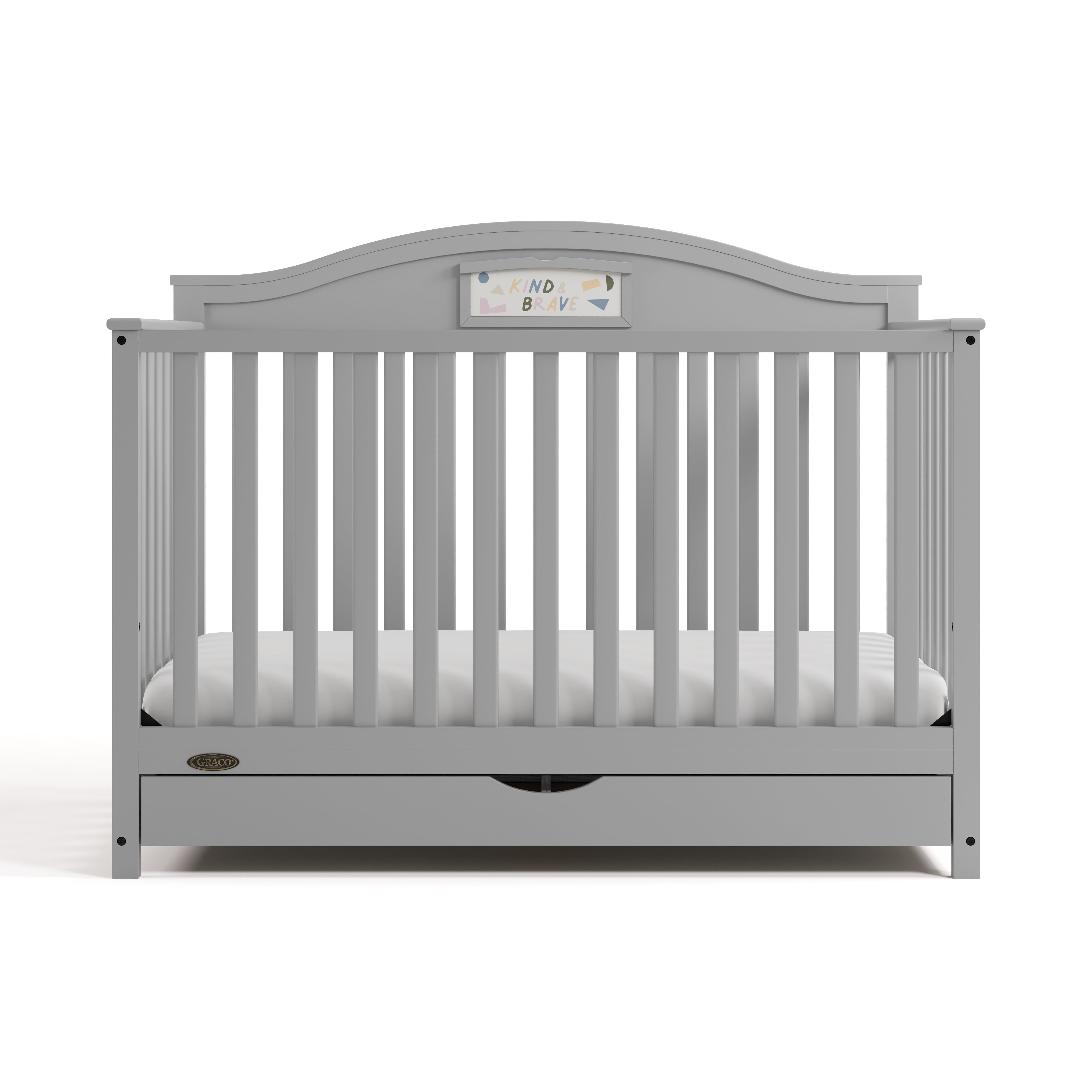 Graco Story 5-in-1 Convertible Baby Crib with Drawer and Reversible Headboard, Pebble Gray