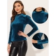 thumbnail image 2 of Blusas de terciopelo para mujer Blusa de manga larga con cuello simulado y purpurina metálica Azul eléctrico L, 2 of 5