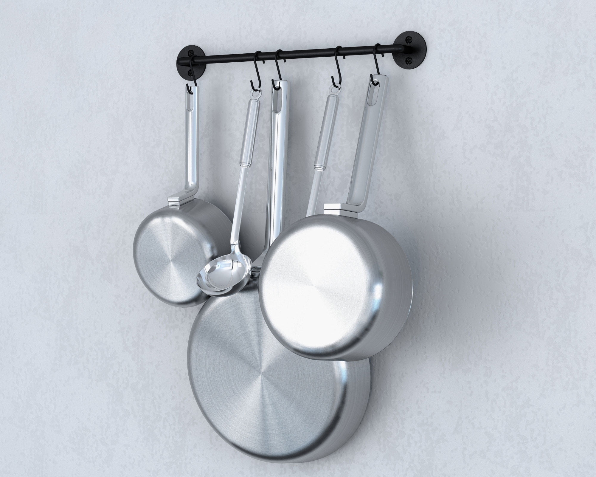 Hanging Utensil Organizer Wall Mounted 16 Inch Gourmet Kitchen Rail and S Hooks Set Utensil Pot