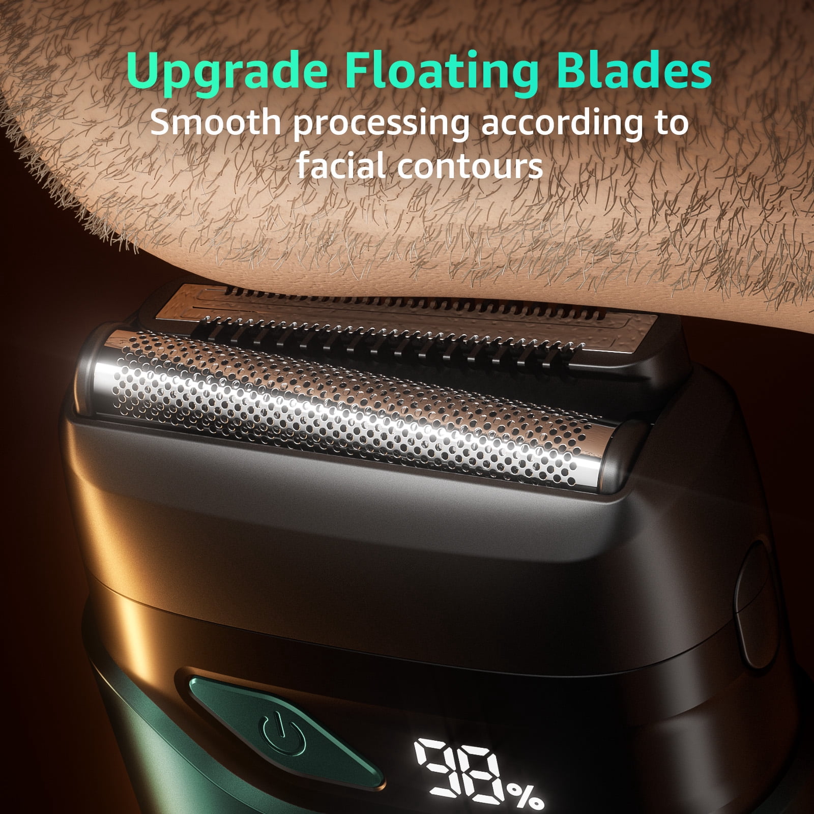 Nogroa Electric Razor for Men, Portable Mini Foil Shaver with 2 Floating Blade IPX7 Waterproof LED Display USB-C Rechargeable Cordless Beard Trimmers for Home Travel, Green