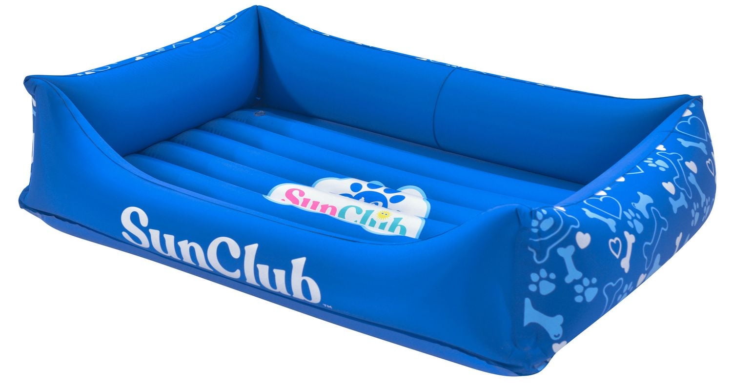 Lit pour chien gonflable SunClub – Imperméable, portable, bleu – Grand format (36 po x 26 po x 7,9 po)