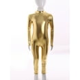 thumbnail image 3 of Doomiva Kids Long Sleeve Shiny Metallic Jumpsuit Boys Girls Dance Gymnastics Leotard Bodysuits Gold XL/150, 3 of 7