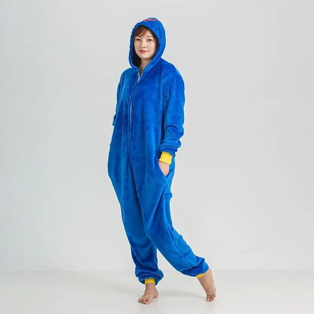 Invierno Adultos Mujeres Monstruo Azul Animal Pijamas Longitud Hasta El Tobillo Poliéster Cómodo Slim Fit Cálido Disponible Para Navidad