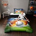 thumbnail image 3 of Manfei Cartoon Sports Twin Comforter Sets, Football Soccer Basketball Baseball Bedding Set, Navy Green Orange, Black Reversible 2 Pieces 1 Comforter and 1 Pillowcase, 3 of 6