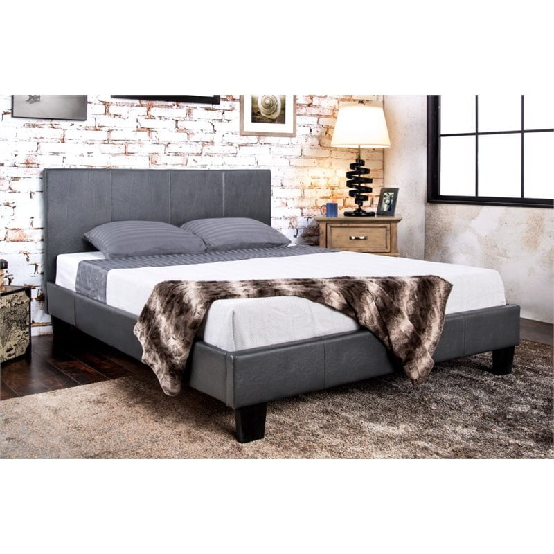 Furniture of America Ramone Contemporary Faux Leather King Bed in Gray